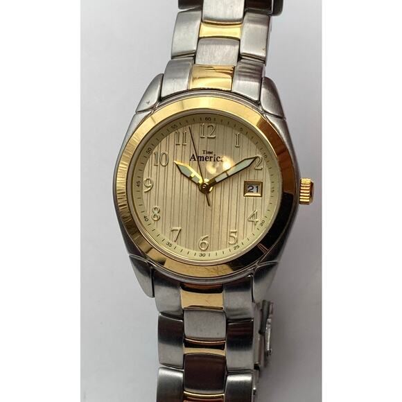 Time America Womens Mens Watch 28mm New Battery Wrist Size 6 Gold Silver Tones - Picture 4 of 11